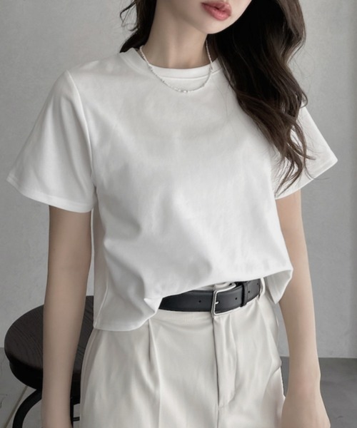 TREOVER(トレオーバー)の「デイリーに使いやすいショート丈Tシャツ(Tシャツ/カットソー・レディース・オフホワイト/オートミール/ブラック/チャコールグレー・FREE)」の5枚目の写真