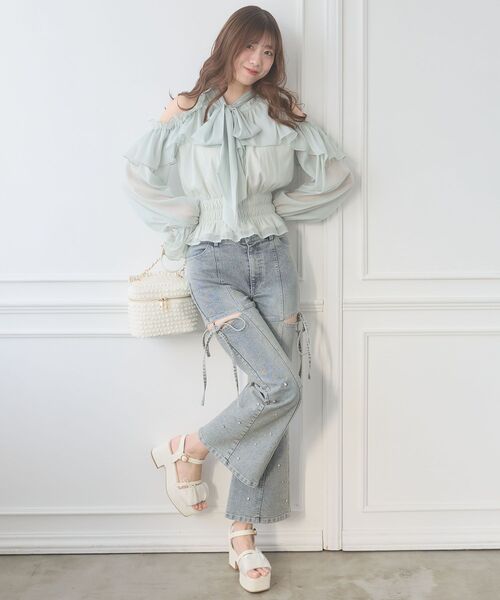 MAJESTIC LEGON(マジェスティックレゴン)の「シアーギャザーキルティングサンダル(サンダル・レディース・アイボリー/ブラック・SMALL/MEDIUM/LARGE/X-LARGE)」の16枚目の写真