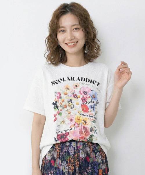 ScoLar（スカラー）の「161650：ポジティブ花コラージュ柄チュニック（チュニック・レディース・ブルー/チャコールグレー/オフホワイト・M）」の2枚目の写真