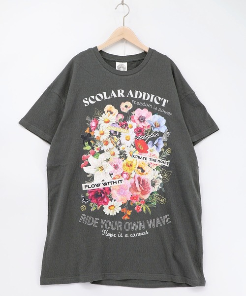 ScoLar（スカラー）の「161650：ポジティブ花コラージュ柄チュニック（チュニック・レディース・ブルー/チャコールグレー/オフホワイト・M）」の3枚目の写真