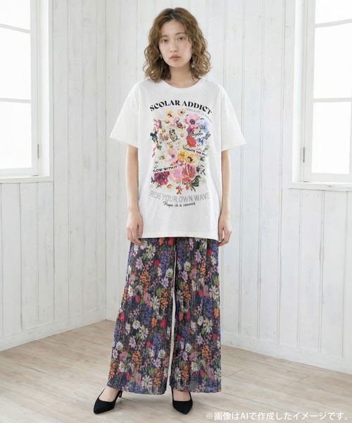 ScoLar（スカラー）の「161650：ポジティブ花コラージュ柄チュニック（チュニック・レディース・ブルー/チャコールグレー/オフホワイト・M）」の4枚目の写真