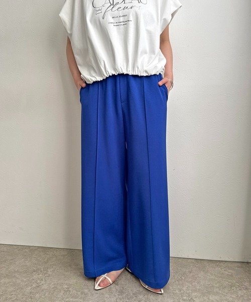 LHELBIE（レルビエ）の「ピンタックワイドパンツ（スラックス・レディース・イエロー/グリーン/ブラック/グレイッシュブルー/ブルー・M）」の14枚目の写真