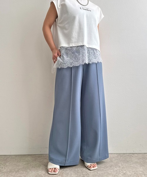 LHELBIE（レルビエ）の「ピンタックワイドパンツ（スラックス・レディース・イエロー/グリーン/ブラック/グレイッシュブルー/ブルー・M）」の16枚目の写真