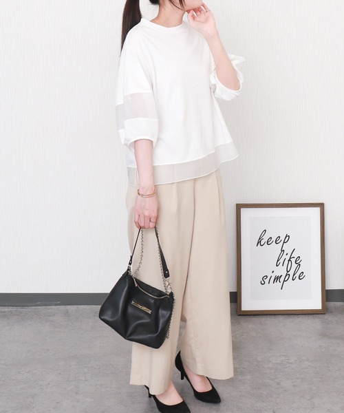 libelle more（リベル モア）の「オーガンジー切り替えパフスリーブプルオーバー（Tシャツ/カットソー・レディース・ラベンダー/オフホワイト/ブラック/グレイッシュベージュ・L/M）」の18枚目の写真