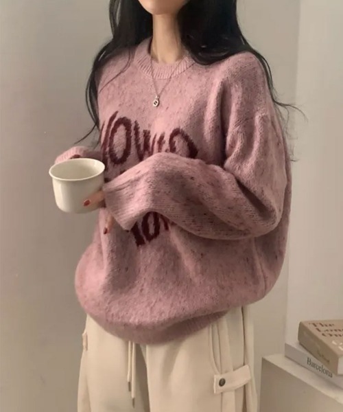 Emilie(エミリー)の「クルーネック カジュアルニットトップス(ニット/セーター・レディース・ネイビー/チャコールグレー/ライトグリーン/ピンク・FREE)」の10枚目の写真