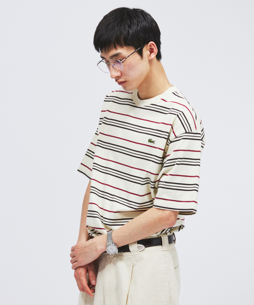 LACOSTE / ラコステ 別注 マルチ ストライプ クルーネック Tシャツ（T