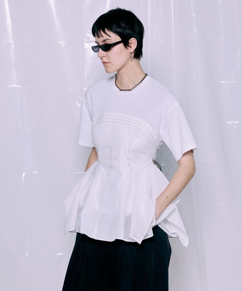 MAISON SPECIAL(メゾンスペシャル)の「【PRE-ORDER】Mesh Docking T-Shirt/メッシュドッキングTシャツ(Tシャツ/カットソー・レディース・ホワイト/ブラック・FREE)」の6枚目の写真
