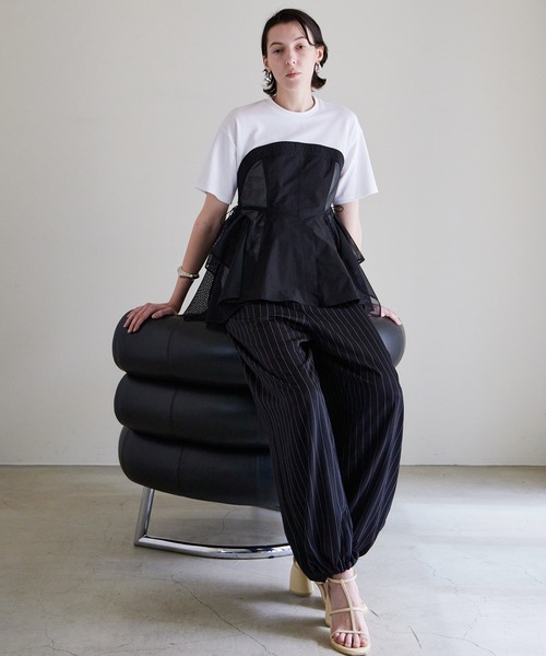 MAISON SPECIAL(メゾンスペシャル)の「【PRE-ORDER】Mesh Docking T-Shirt/メッシュドッキングTシャツ(Tシャツ/カットソー・レディース・ホワイト/ブラック・FREE)」の4枚目の写真