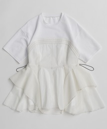 メゾンスペシャル　ワッシャー シャーリング トップス　ホワイト See-through Shirring Top