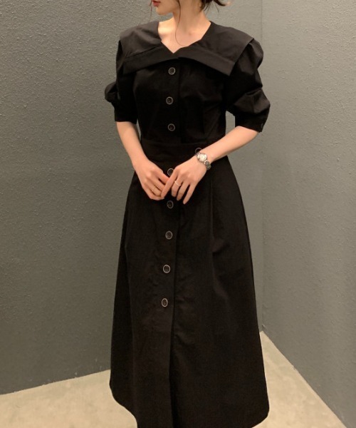 FAVORITO(ファヴォリート)の「シングルブレストシャツワンピース(シャツワンピース・レディース・イエロー/ホワイト/ブラック・F)」の2枚目の写真