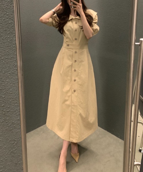 FAVORITO(ファヴォリート)の「シングルブレストシャツワンピース(シャツワンピース・レディース・イエロー/ホワイト/ブラック・F)」の4枚目の写真