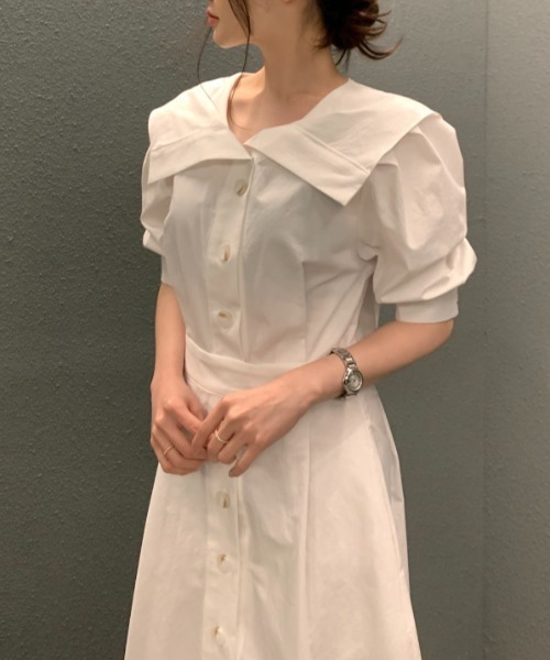 FAVORITO(ファヴォリート)の「シングルブレストシャツワンピース(シャツワンピース・レディース・イエロー/ホワイト/ブラック・F)」の6枚目の写真