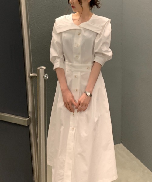 FAVORITO(ファヴォリート)の「シングルブレストシャツワンピース(シャツワンピース・レディース・イエロー/ホワイト/ブラック・F)」の11枚目の写真
