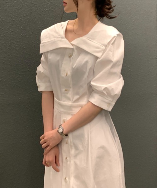 FAVORITO(ファヴォリート)の「シングルブレストシャツワンピース(シャツワンピース・レディース・イエロー/ホワイト/ブラック・F)」の8枚目の写真