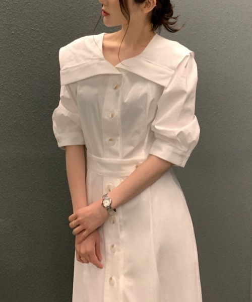 FAVORITO(ファヴォリート)の「シングルブレストシャツワンピース(シャツワンピース・レディース・イエロー/ホワイト/ブラック・F)」の7枚目の写真