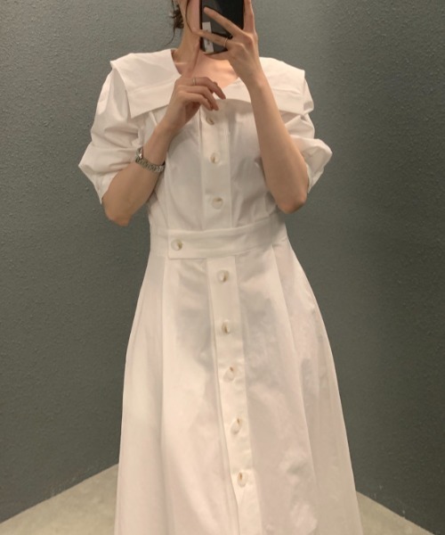 FAVORITO(ファヴォリート)の「シングルブレストシャツワンピース(シャツワンピース・レディース・イエロー/ホワイト/ブラック・F)」の9枚目の写真
