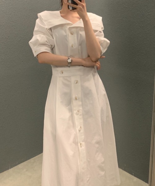 FAVORITO(ファヴォリート)の「シングルブレストシャツワンピース(シャツワンピース・レディース・イエロー/ホワイト/ブラック・F)」の10枚目の写真