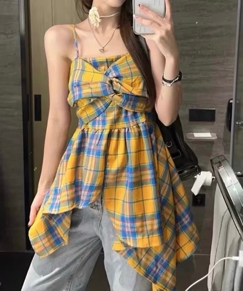 Alvia(アルビア)の「リボン風チェックキャミソール(キャミソール・レディース・イエロー・M)」の8枚目の写真