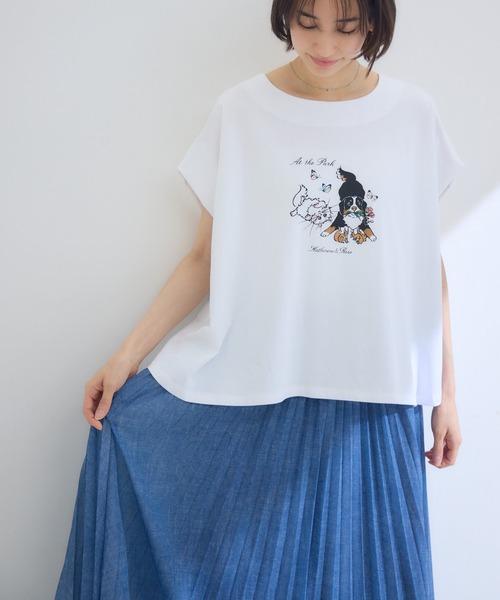 KATHARINE ROSS(キャサリンロス)の「【KATHARINE ROSS】【キャサリンちゃんロスくん】ーAt the Parkー プリントTシャツ(Tシャツ/カットソー・レディース・ピンク/ホワイト/ネイビー・FREE)」の1枚目の写真