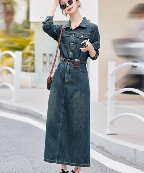 semplice（センプリチェ）の「デニムワンピ【韓国ファッション】（ワンピース・レディース・ブルー・M/S/XL/L）」の3枚目の写真