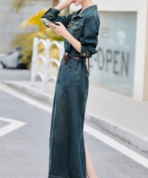 semplice（センプリチェ）の「デニムワンピ【韓国ファッション】（ワンピース・レディース・ブルー・M/S/XL/L）」の6枚目の写真