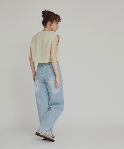 W:Huku(フーク)の「【W:Huku / ドライタッチツイル】ノーカラー ショート ベスト / Dry-Touch Twill No-Collar Short Vest(ベスト・レディース・ブラック/ベージュ・FREE)」の6枚目の写真