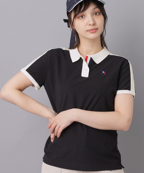 adabat(アダバット)の「【ADABAT NAVY】ニット切替ポロシャツ(ポロシャツ・レディース・ライトベージュ/ブラック・42/40/38)」の1枚目の写真