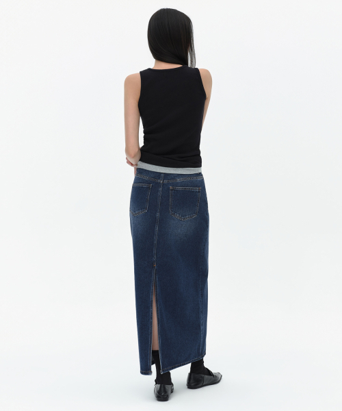 MUSINSA STANDARD WOMAN（ムシンサスタンダードウーマン）の「ウィメンズデニムマキシスカート[ダークブルー]（スカート・レディース・その他・SMALL/MEDIUM/LARGE/X-SMALL）」の3枚目の写真