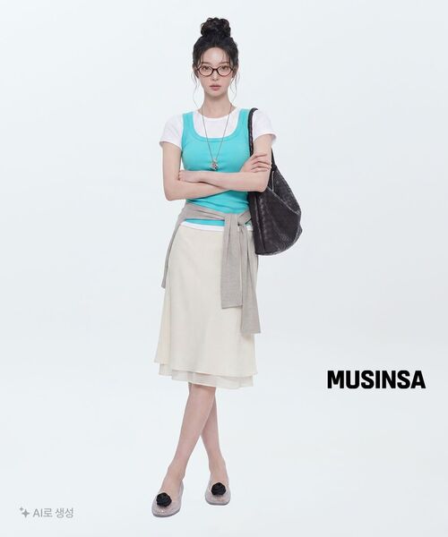 MUSINSA STANDARD WOMAN（ムシンサスタンダードウーマン）の「ウィメンズダブルレイヤーミディスカート[アイボリー]（スカート・レディース・その他・X-SMALL/SMALL/MEDIUM/LARGE）」の8枚目の写真