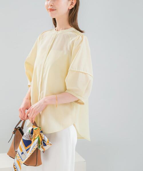URBAN RESEARCH ROSSO WOMEN（アーバンリサーチ　ロッソ）の「『WEB/一部店舗限定』UVカットウォッシャブルリネン混シャツブラウス（シャツ/ブラウス・レディース・イエロー/オフホワイト/ブラウン/ブルー系その他/ネイビー・FREE）」の5枚目の写真