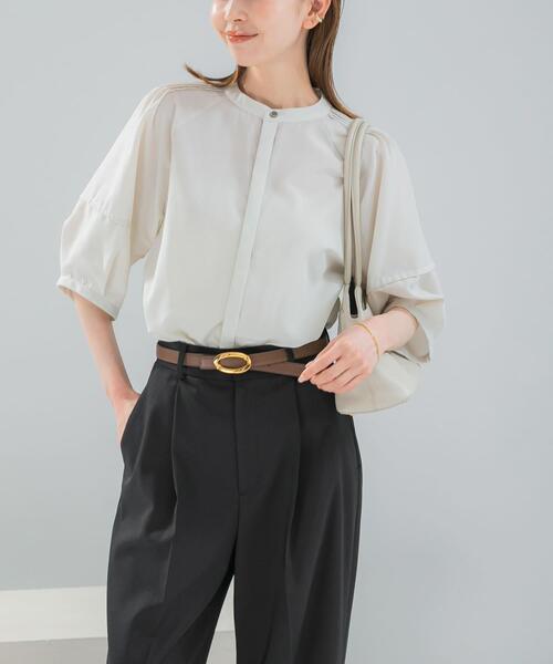 URBAN RESEARCH ROSSO WOMEN(アーバンリサーチ ロッソ)の「『WEB/一部店舗限定』UVカットウォッシャブルリネン混シャツブラウス(シャツ/ブラウス・レディース・イエロー/オフホワイト/ブラウン/ブルー系その他/ネイビー・FREE)」の19枚目の写真