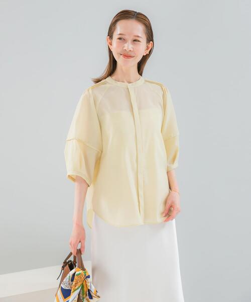URBAN RESEARCH ROSSO WOMEN(アーバンリサーチ ロッソ)の「『WEB/一部店舗限定』UVカットウォッシャブルリネン混シャツブラウス(シャツ/ブラウス・レディース・イエロー/オフホワイト/ブラウン/ブルー系その他/ネイビー・FREE)」の17枚目の写真