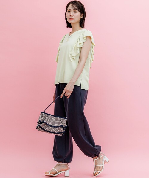 組曲(クミキョク)の「スウェットファンクションジャージー フリル袖カットソー(Tシャツ/カットソー・レディース・ホワイト系/グリーン系/ネイビー系/ブラウン系・2/3)」の7枚目の写真