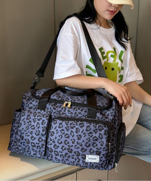 LA VORAGINE(ラ ヴォラジネ)の「アウトポケット レオパードヒョウ柄 コーデュロイ ボストンバッグ トラベル旅行ジムバッグ(ボストンバッグ・レディース・ベージュ/ブラウン/グリーン/ブルー・FREE)」の4枚目の写真