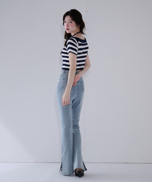 fupel(フぺル)の「2way border knit tops / 2wayボーダーニットトップス(ニット/セーター・レディース・ネイビー/グレイッシュベージュ・FREE)」の6枚目の写真