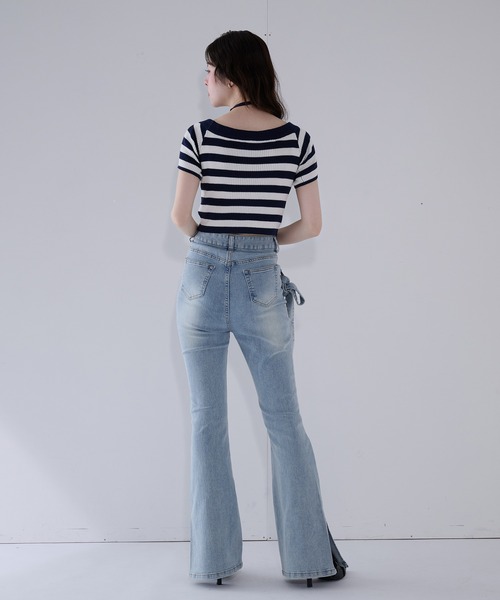 fupel(フぺル)の「2way border knit tops / 2wayボーダーニットトップス(ニット/セーター・レディース・ネイビー/グレイッシュベージュ・FREE)」の7枚目の写真