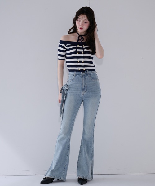 fupel(フぺル)の「2way border knit tops / 2wayボーダーニットトップス(ニット/セーター・レディース・ネイビー/グレイッシュベージュ・FREE)」の15枚目の写真