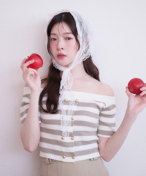 fupel(フぺル)の「2way border knit tops / 2wayボーダーニットトップス(ニット/セーター・レディース・ネイビー/グレイッシュベージュ・FREE)」の4枚目の写真