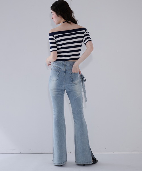 fupel(フぺル)の「2way border knit tops / 2wayボーダーニットトップス(ニット/セーター・レディース・ネイビー/グレイッシュベージュ・FREE)」の17枚目の写真