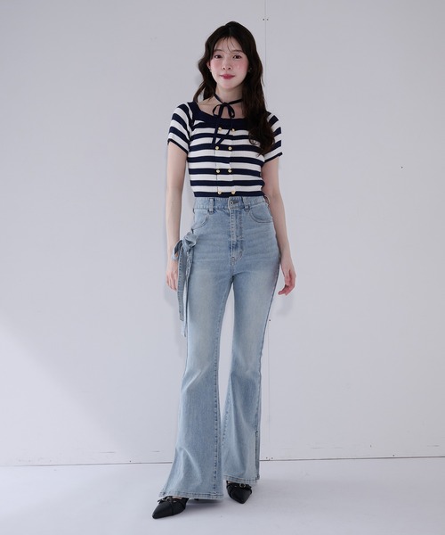 fupel(フぺル)の「2way border knit tops / 2wayボーダーニットトップス(ニット/セーター・レディース・ネイビー/グレイッシュベージュ・FREE)」の4枚目の写真