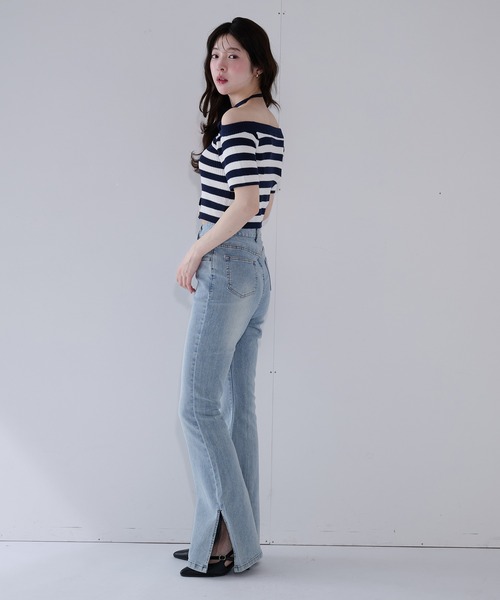 fupel(フぺル)の「2way border knit tops / 2wayボーダーニットトップス(ニット/セーター・レディース・ネイビー/グレイッシュベージュ・FREE)」の16枚目の写真