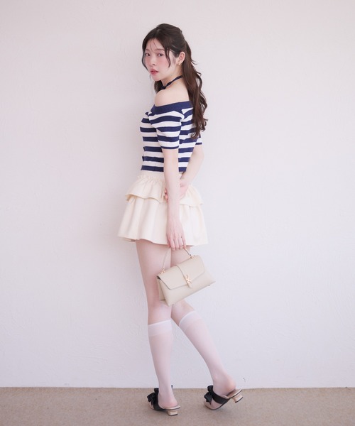 fupel(フぺル)の「2way border knit tops / 2wayボーダーニットトップス(ニット/セーター・レディース・ネイビー/グレイッシュベージュ・FREE)」の21枚目の写真