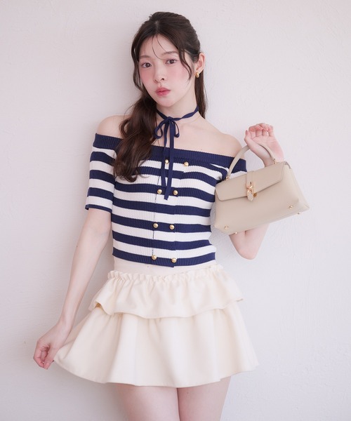 fupel(フぺル)の「2way border knit tops / 2wayボーダーニットトップス(ニット/セーター・レディース・ネイビー/グレイッシュベージュ・FREE)」の8枚目の写真