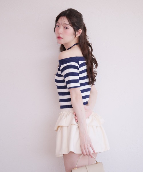 fupel(フぺル)の「2way border knit tops / 2wayボーダーニットトップス(ニット/セーター・レディース・ネイビー/グレイッシュベージュ・FREE)」の9枚目の写真