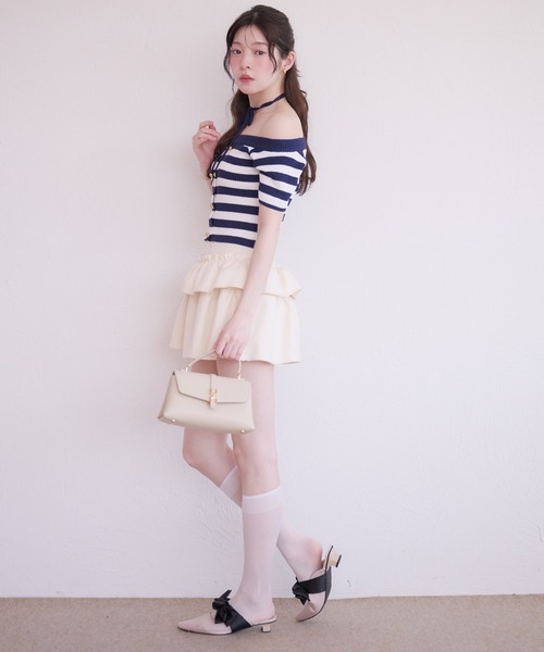 fupel(フぺル)の「2way border knit tops / 2wayボーダーニットトップス(ニット/セーター・レディース・ネイビー/グレイッシュベージュ・FREE)」の22枚目の写真