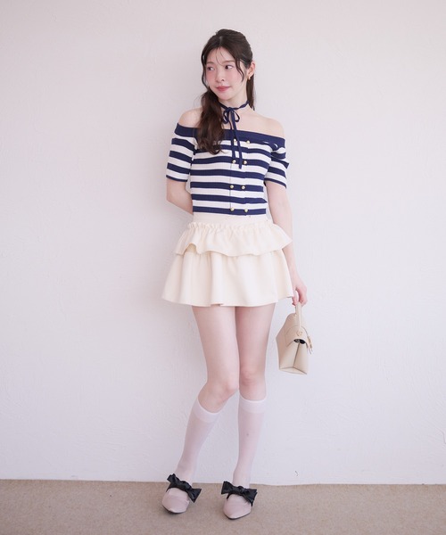 fupel(フぺル)の「2way border knit tops / 2wayボーダーニットトップス(ニット/セーター・レディース・ネイビー/グレイッシュベージュ・FREE)」の19枚目の写真