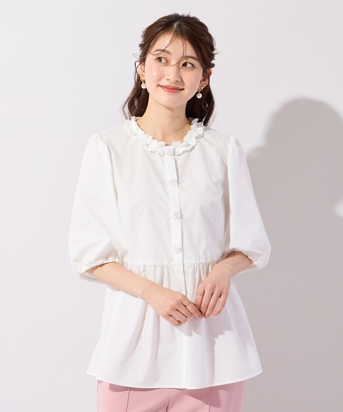Rose Tiara（ローズティアラ）の「異素材切替ペプラムブラウス（シャツ/ブラウス・レディース・オフホワイト・38/42）」の6枚目の写真