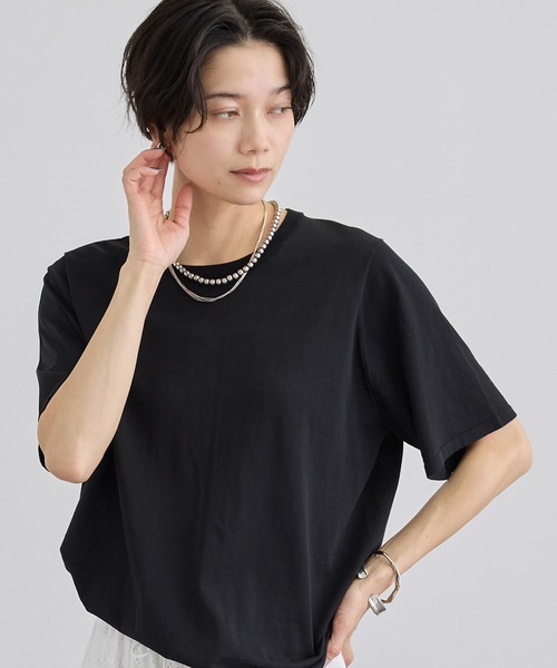 SALON adam et rope'（サロン アダム エ ロペ）の「クールニットプルオーバー / セットアップ対応（Tシャツ/カットソー・レディース・キナリ/サックスブルー/ブラック・FREE）」の3枚目の写真