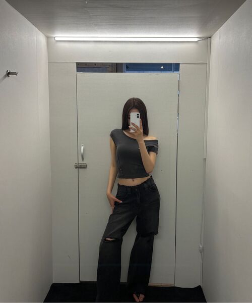 ETRE AU SOMMET(エトレオソメ)の「Pigment Damage Panel Short Top (Black)(Tシャツ/カットソー・レディース・ブラック・FREE)」の14枚目の写真