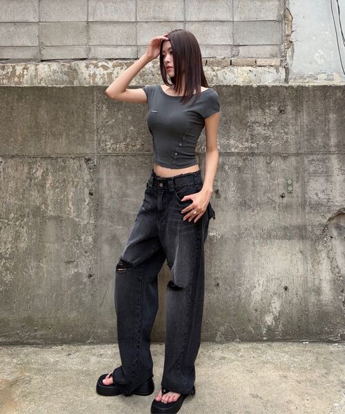 ETRE AU SOMMET(エトレオソメ)の「Pigment Damage Panel Short Top (Black)(Tシャツ/カットソー・レディース・ブラック・FREE)」の15枚目の写真